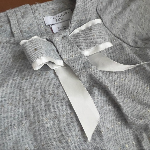 Tahari Baby Girls Size 24 Months Gray Short Sleeve Tunic Dress  with Gold Dots - Picture 2 of 7